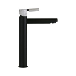 High spout mixer in matt black color with black marble handle FP Pattaroni UNIC° U-MFH-BLKMRB01