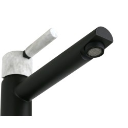 High spout mixer in matt black color with black marble handle FP Pattaroni UNIC° U-MFH-BLKMRB01