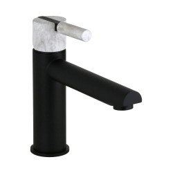 Mezclador de lavabo con caño largo y mango de mármol negro FP Pattaroni UNIC° U-MFLG-BLKMRB01