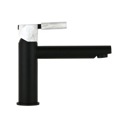 Mezclador de lavabo con caño largo y mango de mármol negro FP Pattaroni UNIC° U-MFLG-BLKMRB01