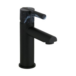 Mezclador de lavabo negro mate con mango de piedra blanca FP Pattaroni UNIC°U-MF-BLKMRB05