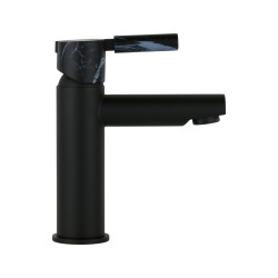 Mezclador de lavabo negro mate con mango de piedra blanca FP Pattaroni UNIC°U-MF-BLKMRB05