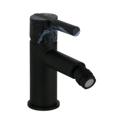 Mezclador de bidé en color negro mate con mango de piedra blanca FP Pattaroni UNIC° U-BIDET-BLKMRB05