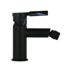 Mezclador de bidé en color negro mate con mango de piedra blanca FP Pattaroni UNIC° U-BIDET-BLKMRB05