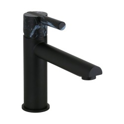 Mezclador de lavabo con caño extendido negro mate y mango de piedra FP Pattaroni UNIC° U-MFLG-BLKMRB05