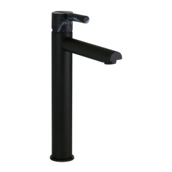 Mezclador de lavabo con caño alto negro mate con mango de piedra FP Pattaroni UNIC° U-MFH-BLKMRB05