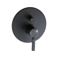 Built-in shower mixer with matt black diverter and stone handle FP Pattaroni UNIC° U-SHW01-BLKMRB05