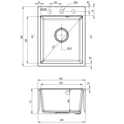 Fregadero de cocina de granito de 1 cubeta 40 x 50 cm color grafito Deante CORIO ZRC_2103