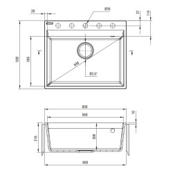 Single bowl granite kitchen sink 60 x 50 cm graphite color Deante CORIO ZRC_210A