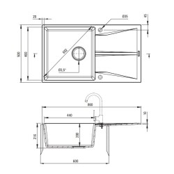 Fregadero de cocina de granito con escurridor 86 x 50 cm color grafito Deante CORIO ZRC_211A