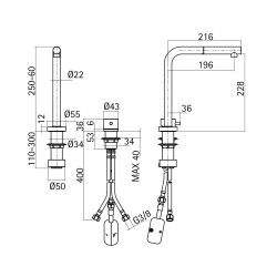 Dreifach klappbarer Spültischmischer aus Edelstahl, schwarzgoldene PVD-Farbe Quadro srl 543.12.120ON