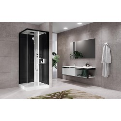 Cabina de ducha 80 x 80 versión derecha con apertura de hidromasaje 1 puerta batiente Novellini Glax 2 G+F G22GF80DT1-1UH