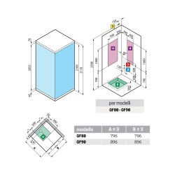 Cabine douche 80 x 80 version droite avec hydromassage plus 1 ouverture de porte battante Novellini Glax 2 G+F G22GF80DT1L-1UH