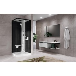 Cabina de ducha 80 x 80 versión derecha con apertura hidromasaje Hammam 1 puerta batiente Novellini Glax 2 G+F G22GF80DT5-1UH