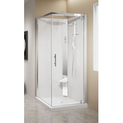 Corner shower cabin 90 x 90 without roof, 1 swing door opening with hydromassage Novellini Crystal G HC2G90T1-1KA