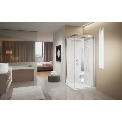 Cabine de douche d'angle 90 x 90 sans toit, 1 porte battante ouvrant avec hydromassage Novellini Crystal G HC2G90T1-1KA