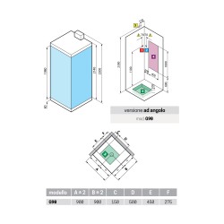 Cabina de ducha de esquina 90 x 90 sin techo, 1 apertura de puerta batiente con hidromasaje Novellini Crystal G HC2G90T1-1KA