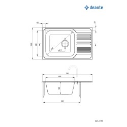 Évier de cuisine en inox avec égouttoir 78 x 50 cm cuve simple Deante XYLO ZEX_011B