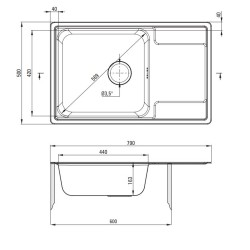 Fregadero de cocina de acero inoxidable 79 x 50 cm con escurridor incorporado Deante Soul ZEO_011C