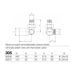 Thermostatic angle valve left version Ø3/8" Gas Arteclima 30538