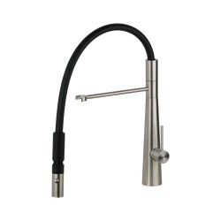 Stainless steel kitchen sink mixer with pull-out shower and black spout Pollini Acqua Design AK0081