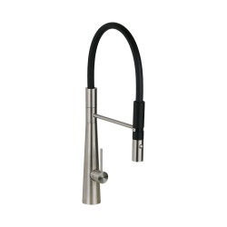 Stainless steel kitchen sink mixer with pull-out shower and black spout Pollini Acqua Design AK0081