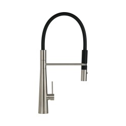 Stainless steel kitchen sink mixer with pull-out shower and black spout Pollini Acqua Design AK0081