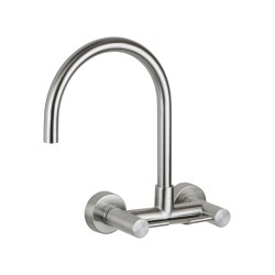 Miscelatore lavello cucina a muro in acciaio inox con canna orientabile alta Pollini Acqua Design AP5589