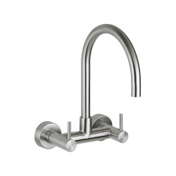 Wall mounted stainless steel kitchen sink mixer with high swivel spout Pollini Acqua Design AP5589