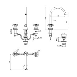 3-hole high spout basin tap in gold color Gattoni Calypso 1109350D0