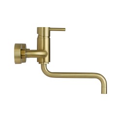 Wall mounted kitchen sink mixer in brushed gold PVD stainless steel with swivel spout Pollini Acqua Design AP2071C