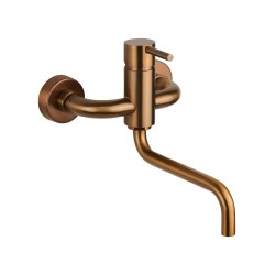 Wall mounted kitchen sink mixer in brushed copper PVD stainless steel with swivel spout Pollini Acqua Design AP2071R