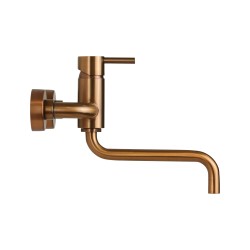 Wall mounted kitchen sink mixer in brushed copper PVD stainless steel with swivel spout Pollini Acqua Design AP2071R