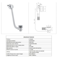 Bathtub waste column with spout in matt black Vicario 2611/120.55