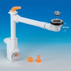 Kit siphon blanc gain de place pour évier de cuisine avec mini vidage, sortie Ø50 LIRA SPAZIO 1NT 9.1289.17