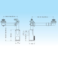 Weißes platzsparendes Siphon-Set für Küchenspüle mit Mini-Ablaufgarnitur, Auslass Ø50 LIRA SPAZIO 1NT 9.1289.17