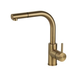 Brushed gold PVD stainless steel kitchen sink mixer with pull-out shower Pollini Acqua Design NF0004C