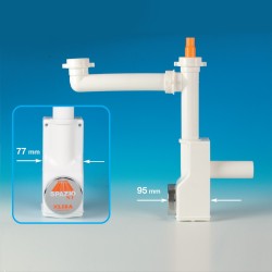 Space-saving inspectable siphon for single basin sink, Ø50 outlet, white colour LIRA Spazio 1NT 9.1289.03