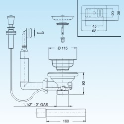 Piletta di scarico BASKET con azionamento remoto e troppo pieno Ø2" Gas LIRA 1755.672