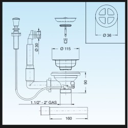 BASKET waste plug with push button and overflow round version connection Ø2" Gas LIRA 1755.793