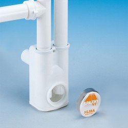 Space-saving inspectable siphon for double-bowl sinks, outlet Ø50 mm, grey colour LIRA 9.1285.04