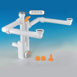 Space-saving inspectable siphon for double-bowl sinks, Ø50 mm outlet, white colour LIRA 9.1285.03