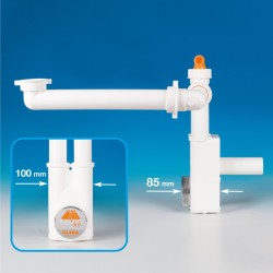 Space-saving inspectable siphon for double-bowl sinks, Ø56 mm outlet, white colour LIRA 9.1285.07